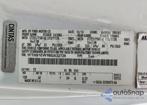 2011 Ford Econoline E150 Van z USA, uszkodzony, nr VIN 1FTNS1EW1BDA32728